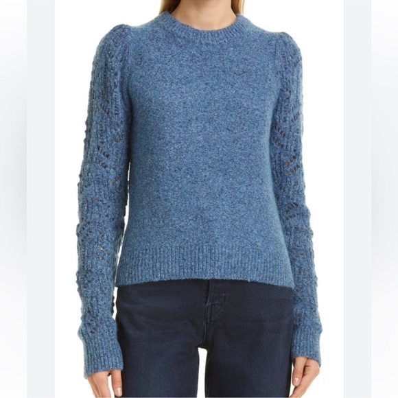 Veronica Beard Devi Blue Melange Pointelle Knit Sweater Size Medium - Picture 1 of 6